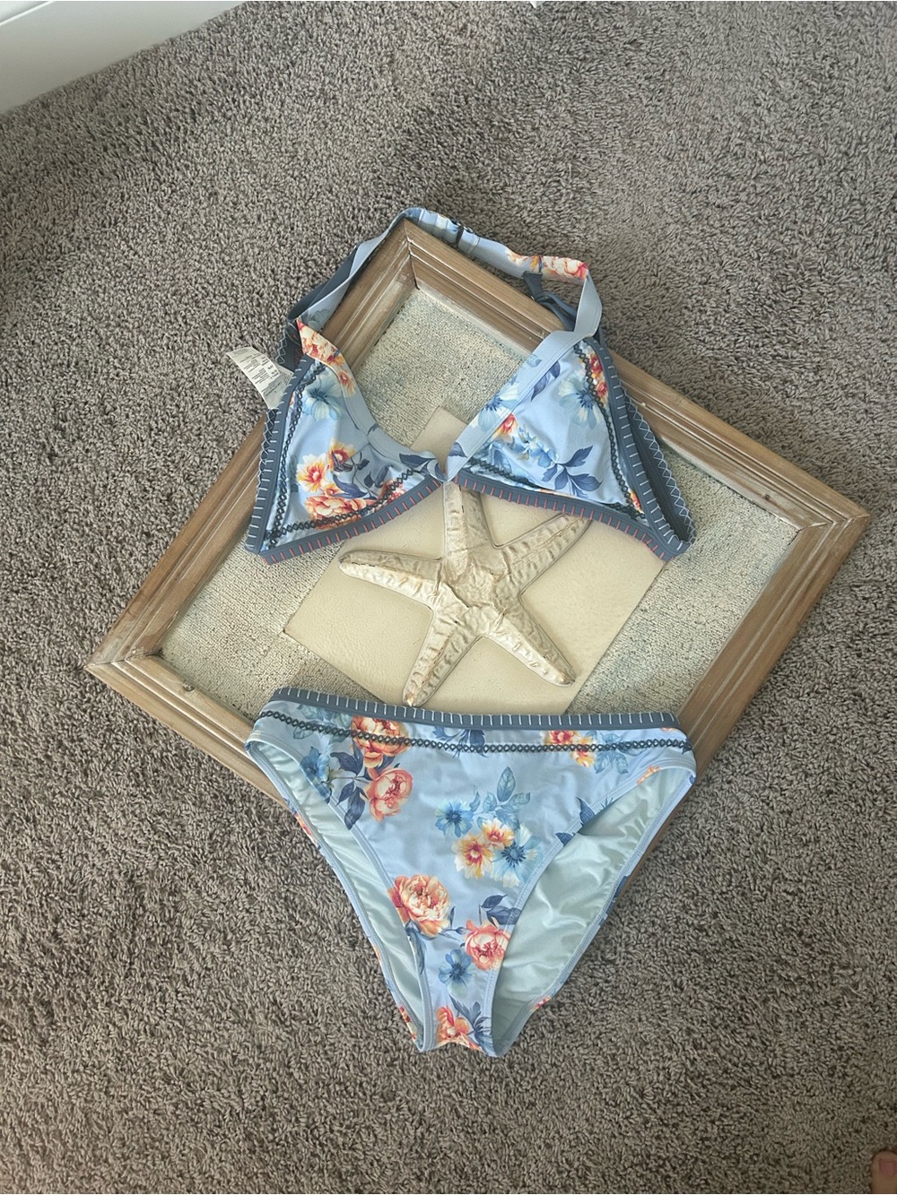 CUPSHE 2 pc Light Blue Floral Bikini* Large*NEW! So cute and comfy!